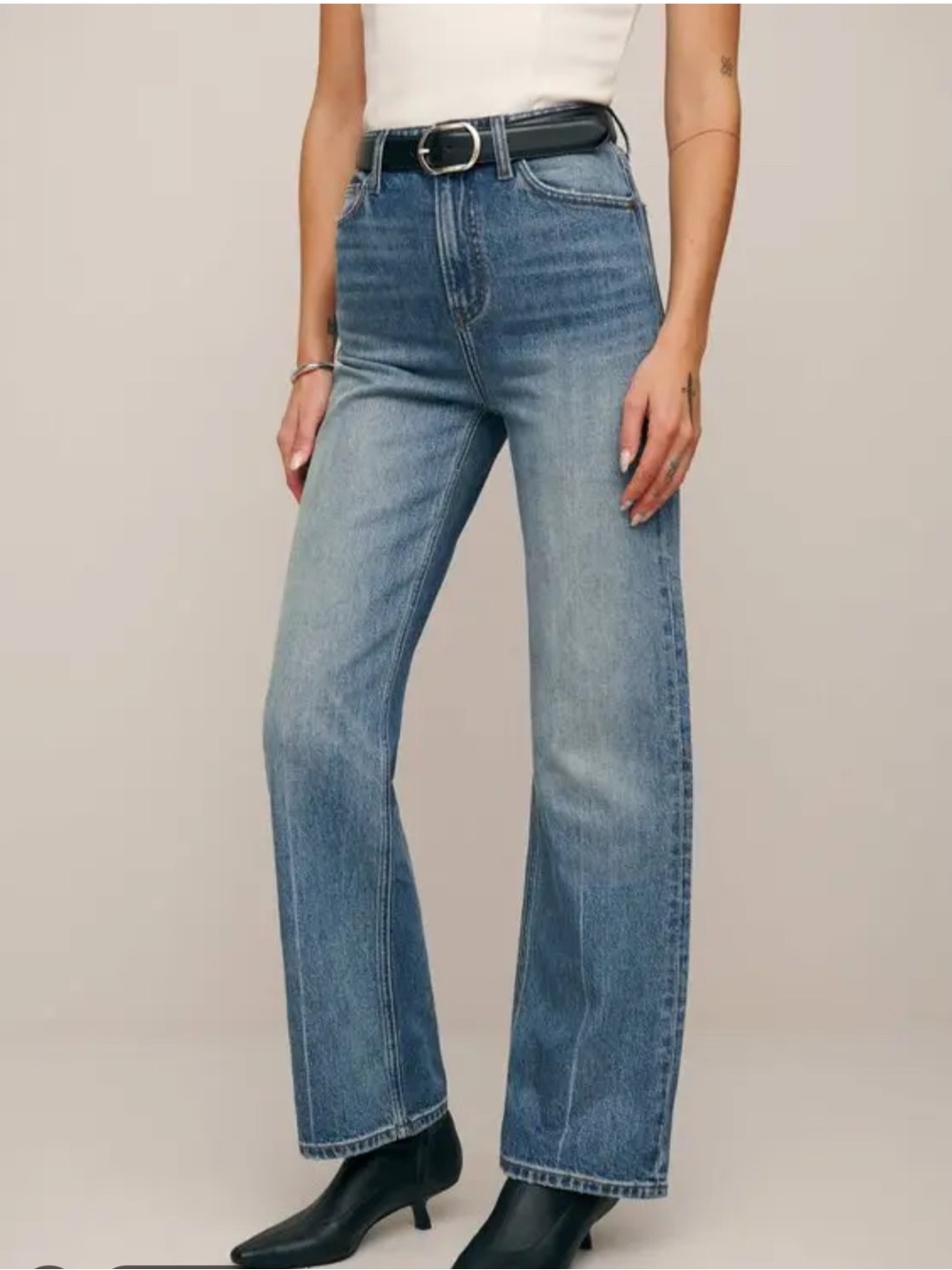 Reformation Wilder Stretch High Rise Wide Leg Cropped Jeans in Blue Wash Size 27